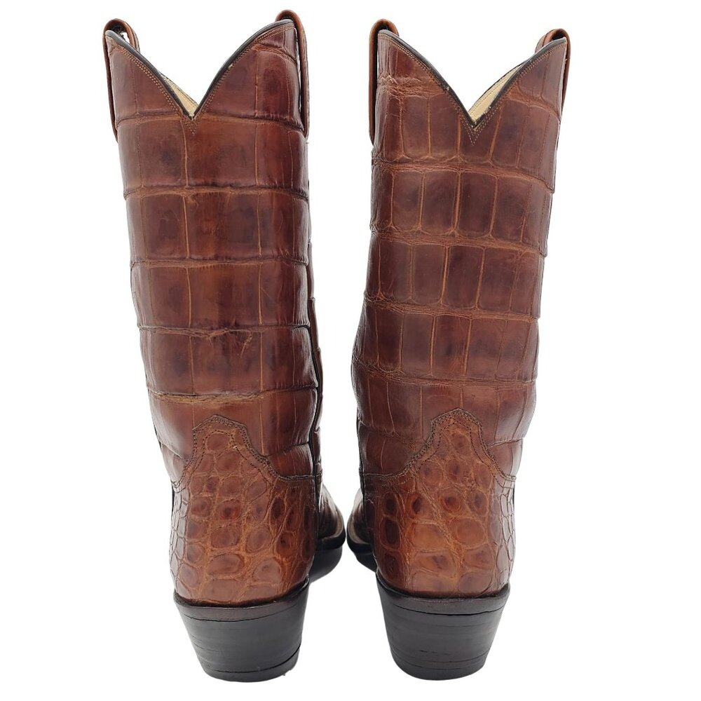 Vintage Rios of Mercedes Custom Full Alligator Brown Cowboy Boots Raymondville - Picture 9 of 16